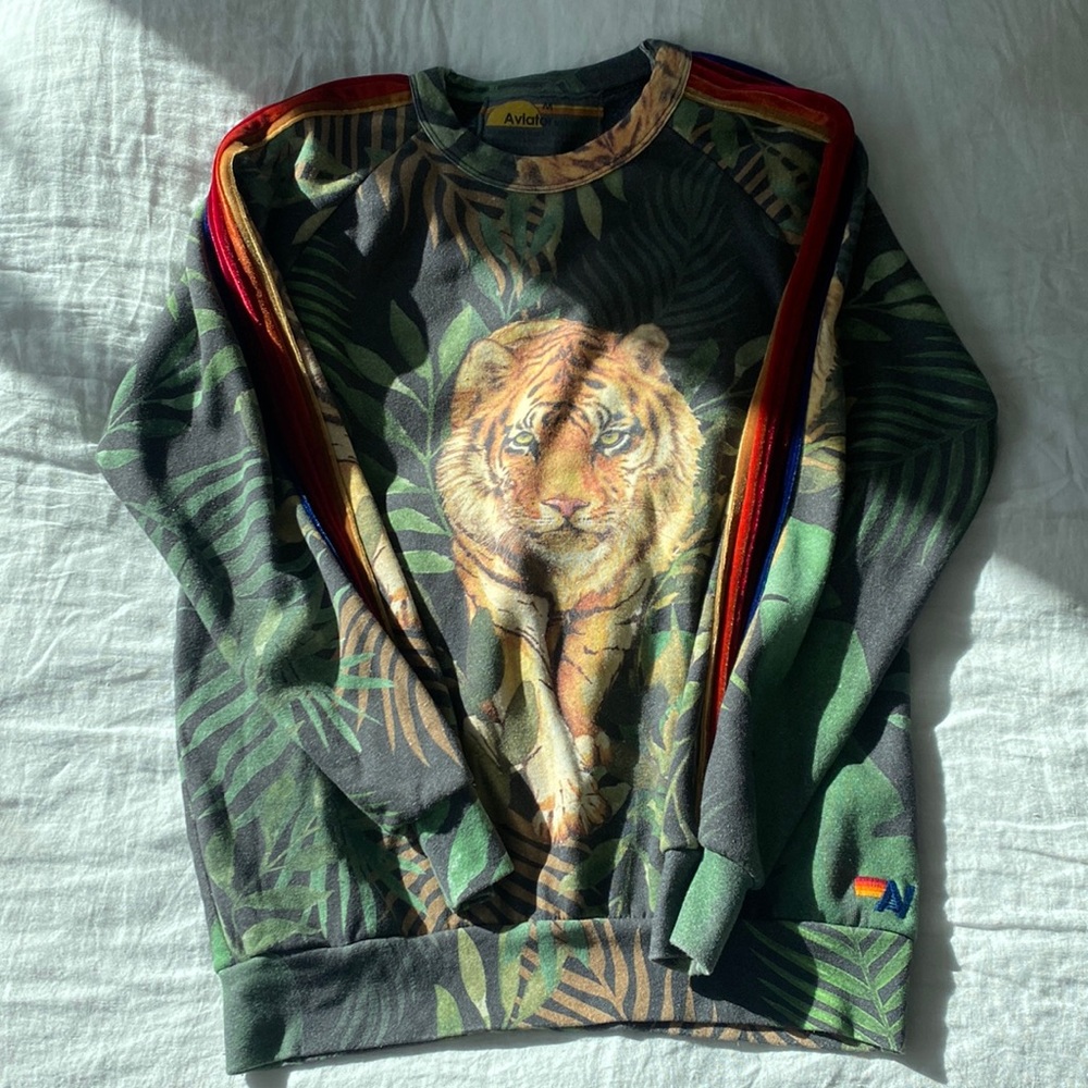 Aviator Nation Tiger Crew Sweatshirt with Velvet stripes. Limited Edition